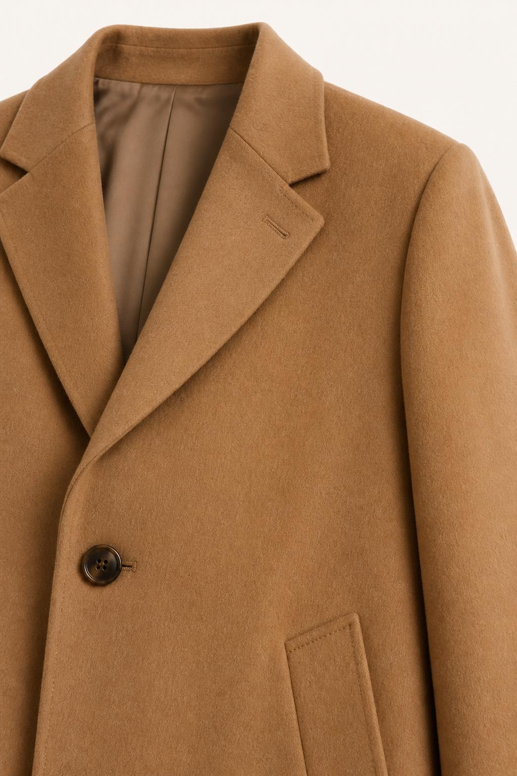 Cashmere Overcoat — Camel detail view