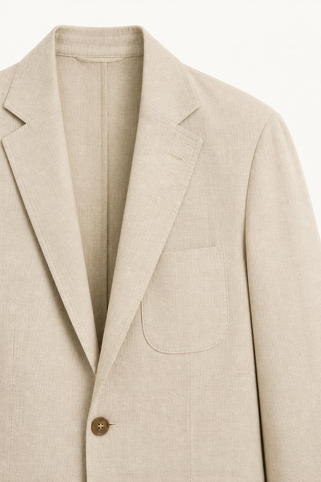 Linen Blazer — Unstructured detail view