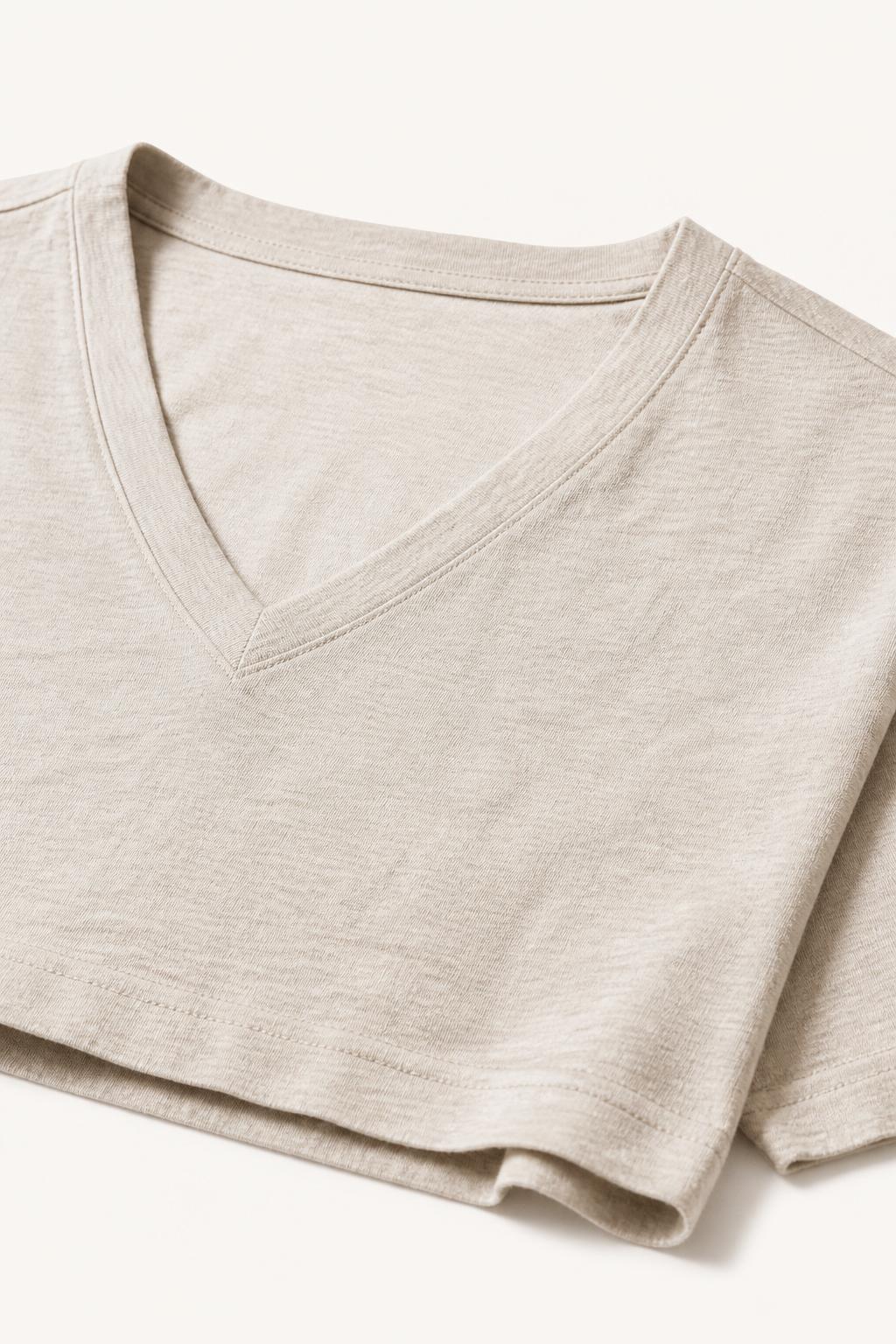 Linen Blend V-Neck Tee detail view
